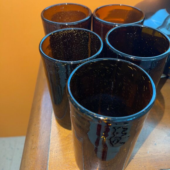 Vintage Bubble Tumblers Hand Blown Dark Amber Set of 5 Collectible - Picture 9 of 14